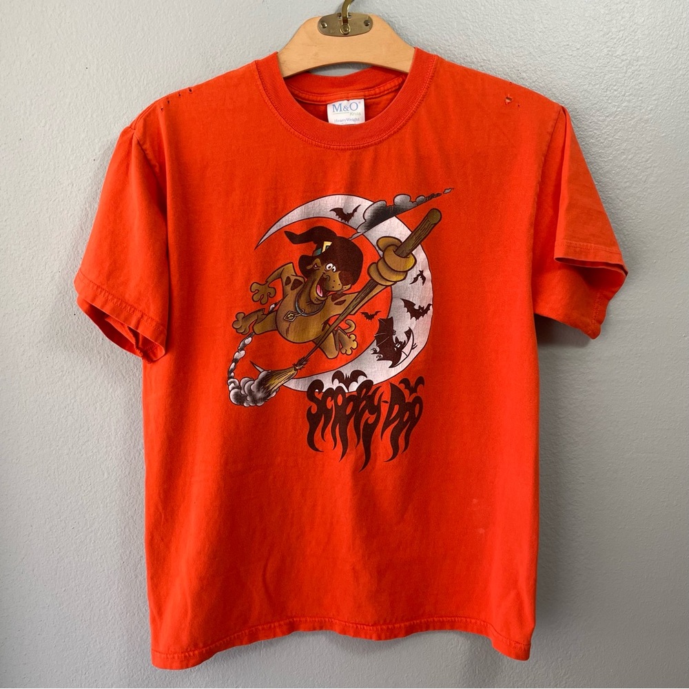 🌻5/$15🌻 Scooby-Doo Distressed Halloween Moon Bats Witchy Orange Tee T-Shirt